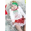 Xmas White Long Sleeve Baby Bodysuit Minnie Dots White Pettiskirt & Rhinestone Christmas Stocking & Kelly Green Headband Christmas Tree Bow JS4170